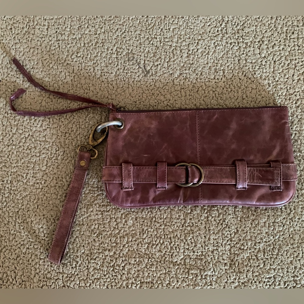 LATICO Purple Genuine Leather Clutch BAG Large Wristlet removable strap handle